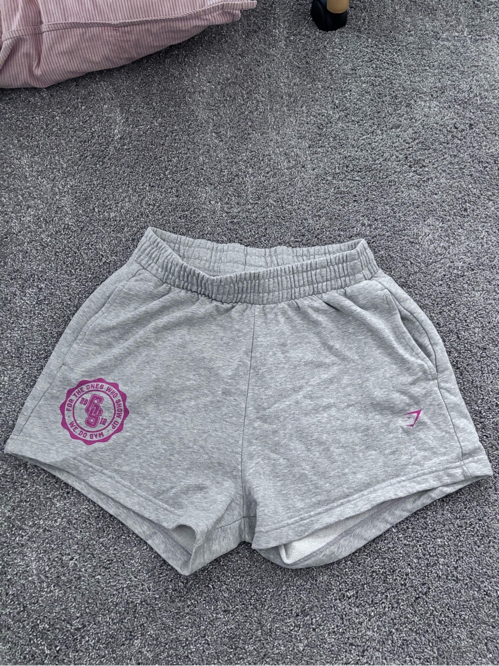 Gymshark Light Grey Athletic Shorts with Pink Logo